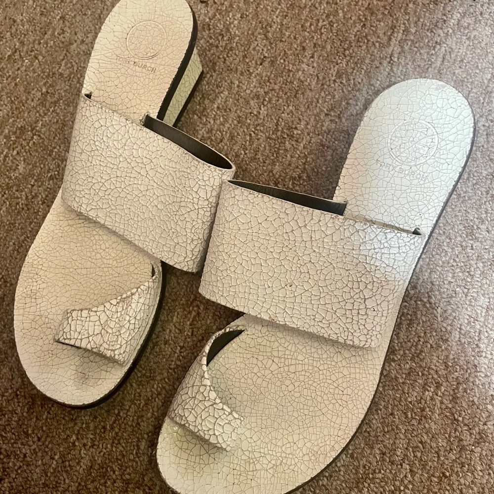 Authentic Tory Burch Block Heel Sandal- White!
